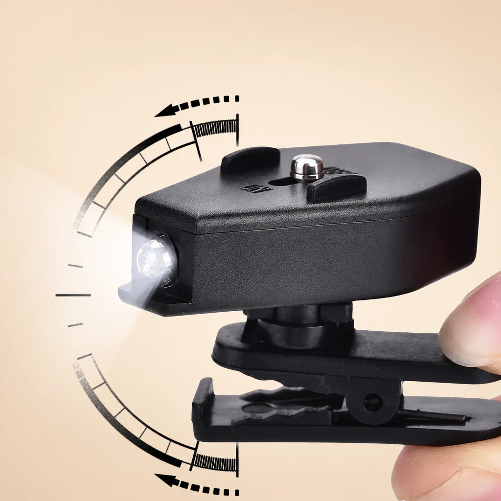 Tête de lampe LED pivotée à 360° tenue par une main, rotation illustrée par des flèches