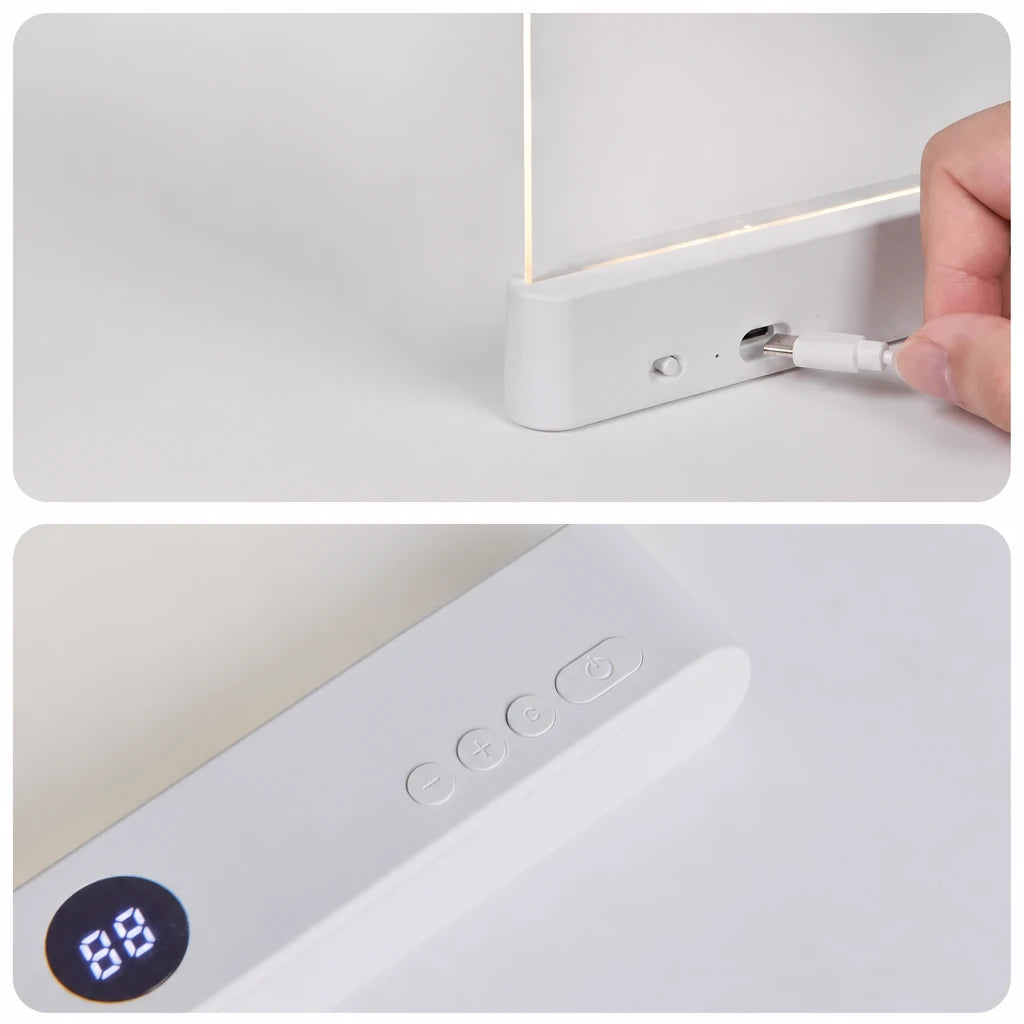 Détail de la batterie 1200 mAh, du port USB-C et des boutons de contrôle sur le côté de la lampe