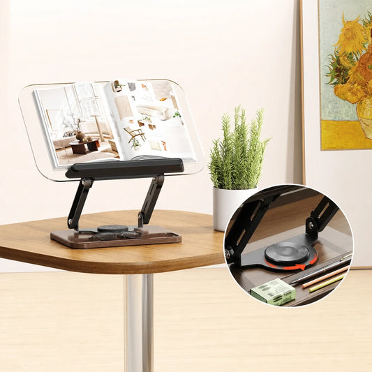 Support posé sur un bureau avec base rotative 360° silencieuse en métal mise en avant
