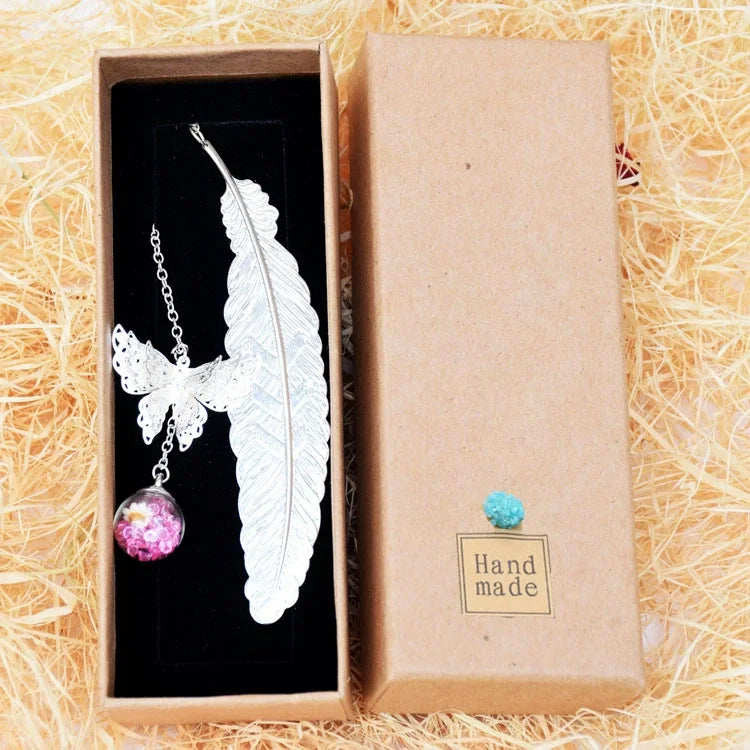 Marque-page plume Épingle papillon en argent