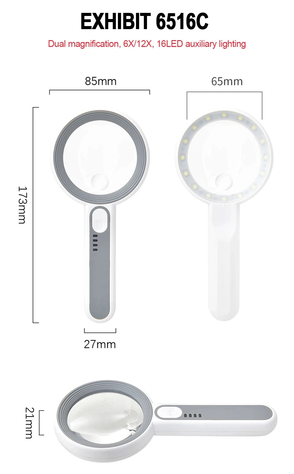 Loupe de lecture éclairante rechargeable USB 65mm