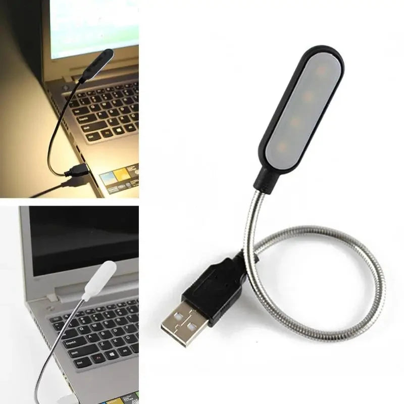 montage de mini lampes usb noires et blanches branchées sur un ordinateur