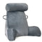 Vue de face du coussin de lecture gris avec accoudoirs, appui-tête cylindrique et poignées latérales