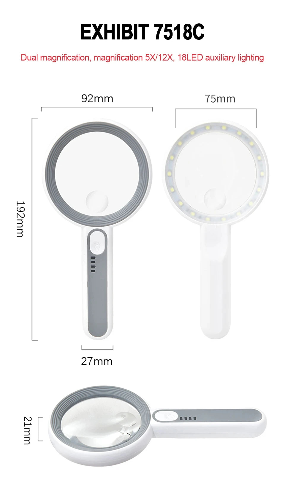 Loupe de lecture éclairante rechargeable USB 75mm