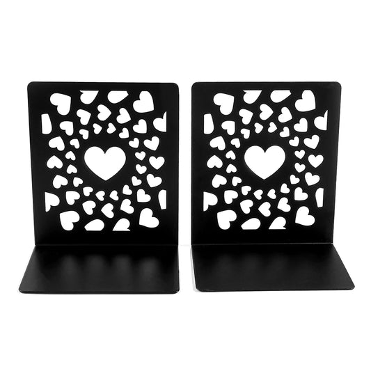 Vue de face de la paire de supports noirs avec découpes en forme de cœur