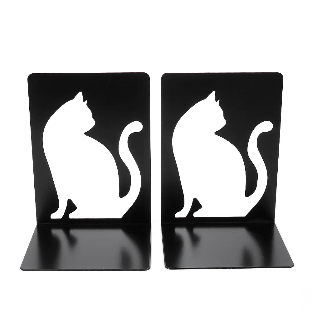 Paire de supports noirs en angle avec silhouette ajourée de chat assis