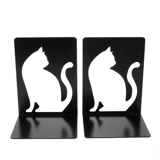 Paire de supports noirs en angle avec silhouette ajourée de chat assis
