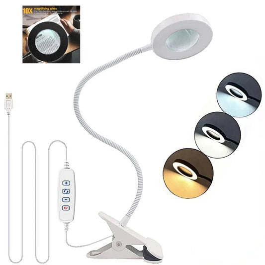 Lampe loupe LED de bureau à clipser Blanc