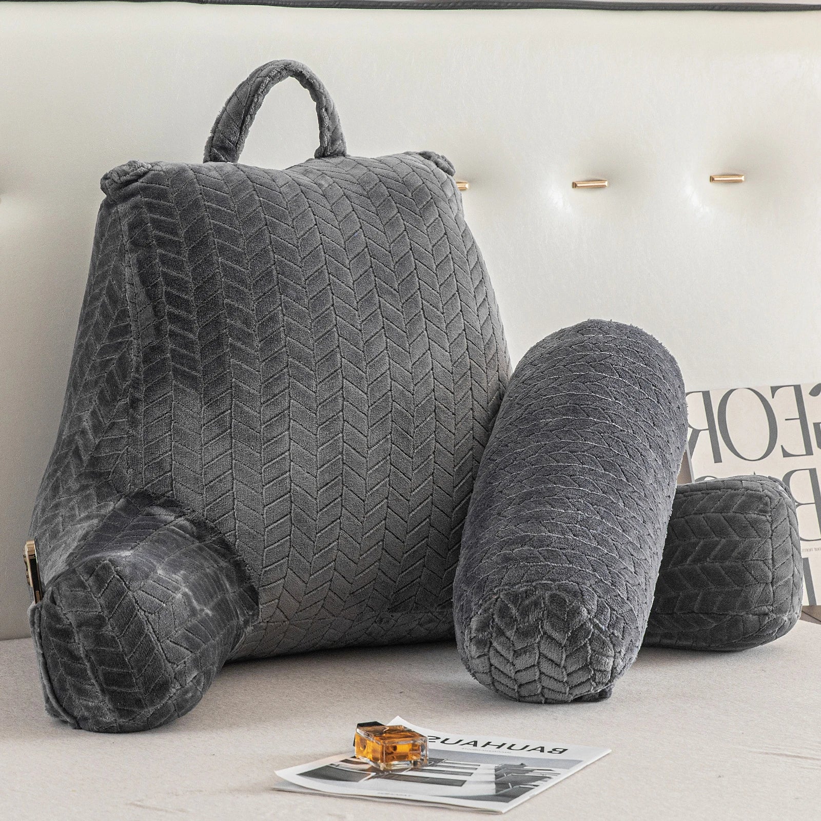 Coussin de lecture avec accoudoirs Gris