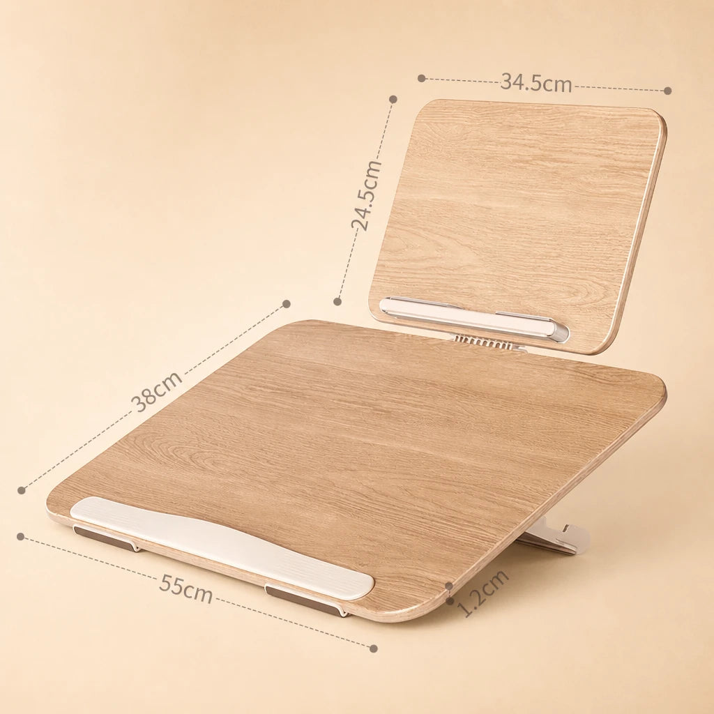 Version large couleur bois naturel avec dimensions annotées (55 × 38 cm)