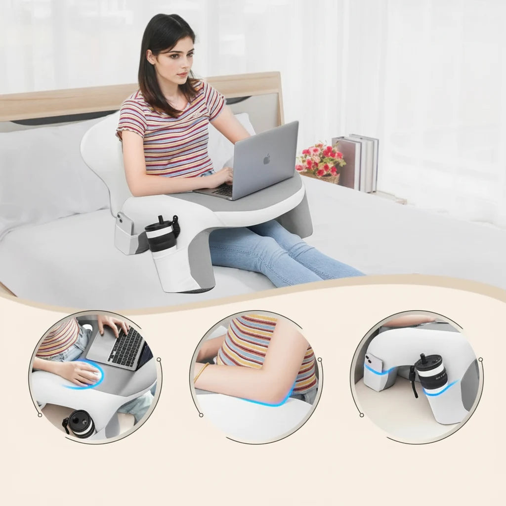 Coussin de lecture avec porte-gobelet